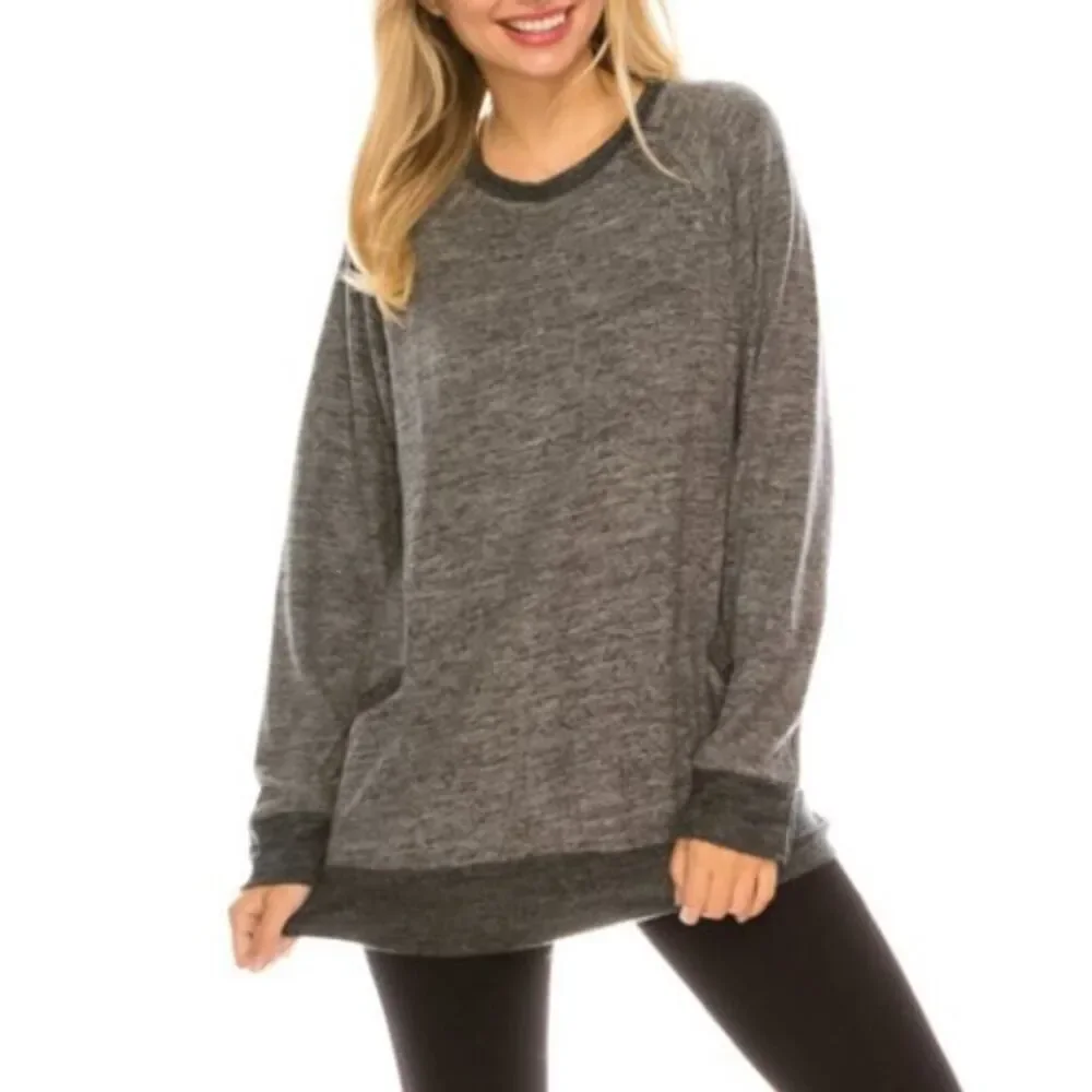 Haute Edition Ultra Soft Pullover Sweatshirt with Contrast Trim size M lagenlook